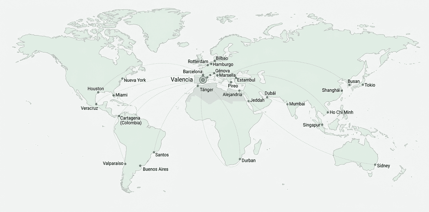 Red global de agentes Movilpaq Levante — rutas de transporte internacional